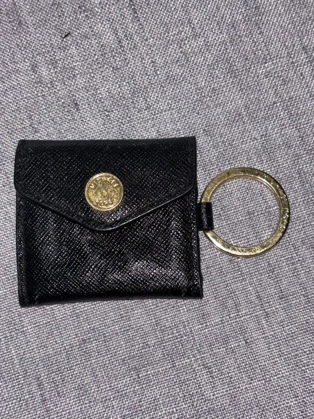 Michael Kors Saffiano Leather Mini Envelope Coin Pouch Keychain Wallet Black